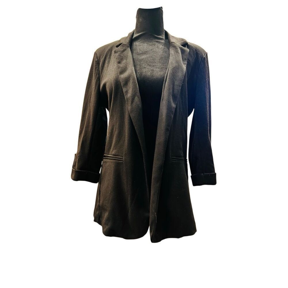Stoosh Black Knit Open Front Blazer Women’s Medium 3/4 Sleeve Career Stretch Jac